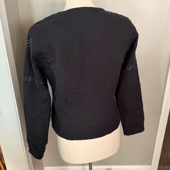 Malvin Hamburg Quilted Black Beaded Embroidered Blazer Jacket Women's Size 12 - Picture 4 of 12